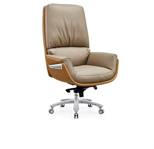 Ergonomischer Bürostuhl, Chefsessel aus Nappaleder, großer und hoher Bürostuhl, ergonomischer, bequemer sitzender Computerstuhl, Heimbüro, Drehstuhl (Farbe: Khaki, Größe: 1 l