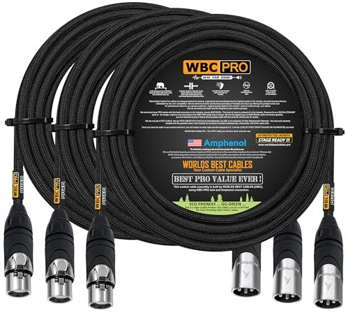 WORLDS BEST CABLES 3 Units - 5 Meter - WBC-PRO-QUAD Ultra-Silent Ultra-Flexible Balanced Star-Quad Cable with Amphenol Male & Female XLR Plugs & Black Tweed Jacket