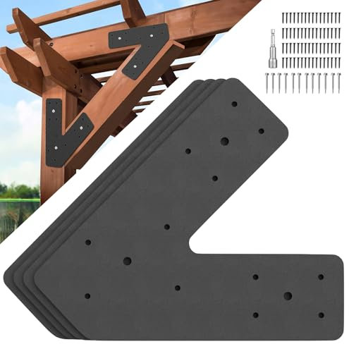4 Pcs V Post Timber Brackets, 10x8 Inch Heavy Duty V Brackets, Made of Heavy Duty Metal, V Shaped Flat patching Plates for 4x4, 6x6 Lumber, for Repairing Houses, gazebos, trusses (V-Shape)