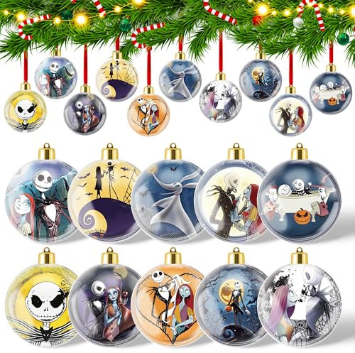 GwaOery Halloween Ball Ornaments - 20PCS Tree Decorations With Nightmare Sally Ghost Horror Plastic Clear Balls for Party