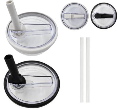 2 PCS 40 oz Replaceble Tumbler Flip Straw Lid for Stanley Quencher, Straw Lid Replacement Fit for HydroJug Traveler, Reusable Tumbler Cover, Spill Proof Splash Resistant Tumbler Lids (white+black)