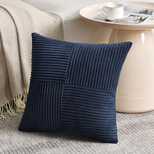 FDTERN 1 Stück Navy Blau Kissenbezug 80x80 cm Weich Kordsamt Kissenbezüge Kissenhülle Dekokissenbezug Sofakissen Dekokissen Boho Deko für Sofa Schlafzimmer Wohnzimmer Balkon (Ohne Kissenfüllung)