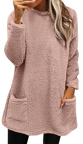 Warehouse Deals Angebote Rückläufer Pullover Damen Lang Teddy Fleece Flauschig Pulli Weich Winter Warm Sweatshirt Langarm Fleecepulli Plüsch Tops Oberteile Mit Taschen Black Friday Angebote Damen
