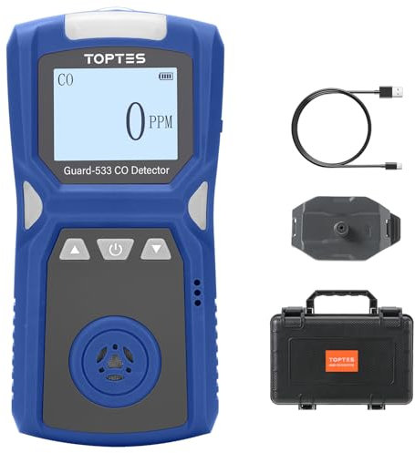 TopTes Guard-533 Détecteur de Monoxyde de Carbone Portable, Alarme Visuelle, Sonore et Vibrante, Clip Arrière, 120h d’Autonomie, Enregistrement Automatique, pour Usage Domestique et Professionnel