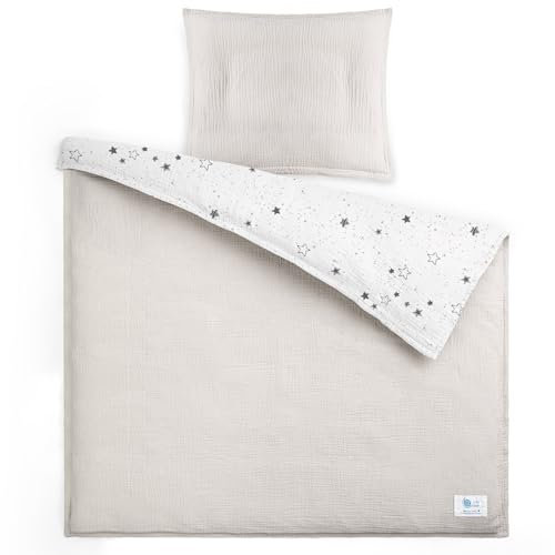 lulumoon Musselin Baby Bettwäsche 80x80: Bettbezug 80x80 + Kissenbezug 35x40cm aus Baumwolle Oeko-TEX Standard – Leicht und Komfortabel Bettwäsche Set für Baby Kinder
