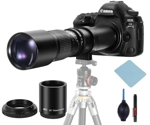 JINTU Teleobjektiv 500-1000mm, EF Objektiv für Canon DSLR, Manueller Fokus MF Objektiv für Canon 4000D 2000D 1500D 1300D 1200D 850D 800D 750D 600D 500D 250D 550D 450D 90D 80D 60D 70D 77D 7D 6D 5D 1D