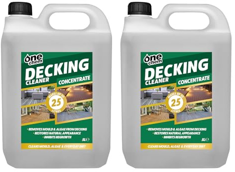 One Chem Decking Cleaner 2 x 5 Litre Concentrate, Cleans Mould, Algae and Dirt, Inhibits Regrowth, Makes up to 25 Litres