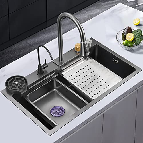 GLMGBP Lavello da Cucina in Acciaio Inossidabile, lavelli di Servizio a Cascata Nano, lavello da Incasso o sottotop con lavelli per Lavatrice e Rubinetto Estraibile, per Una Lavanderia Lavello da b