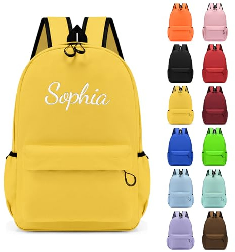 Personalisierte Rucksack Kinder, Rucksack Kleinkind mit Gestickt Name, Kinderrucksack für Mädchen Junge, Kinderrucksäcke Schulranzen Tasche für Kita Kindergarten Grundschule Vorschule (Gelb)