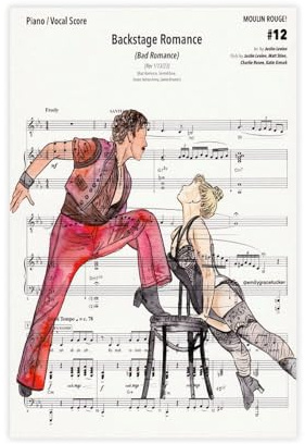 Moulin Rouge Musiknoten-Set, Leinwandposter, Wandkunst, Dekordruck, Bild Gemälde für Wohnzimmer, Schlafzimmer, Dekoration, 30 x 45 cm