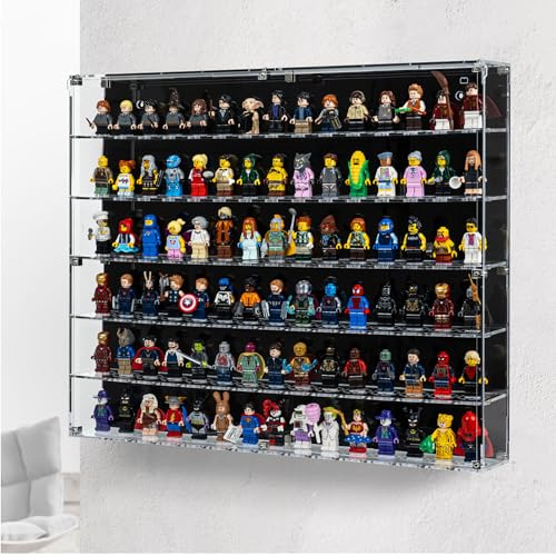WICKED BRICK Wall-Mounted Tiered Display Case for 90 LEGO® Minifigures – Premium Acrylic Display with Clear Front Panel | Display Only – Minifigures Not Included