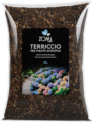 ZOMA Acizom Terriccio acidofile professionale con kanuma, Humus e sfagno cileno, Terriccio per ortensie e alzalee PH acido naturale senza concimazione chimica - Made in Italy - 2 litri
