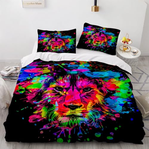 HABEAT 3D BettwäSche Löwe 135x200cm 4teilig Löwe BettwäSche Set mit Reißverschluss Sommer Weich Mikrofaser Winter Warm Bettbezüge mit 2 Kissenbezüge 80x80 cm（Stil 4-8）