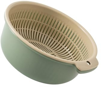 EPIGEIST Double-Layer Plastic Drain Basket with Spout Large Capacity Kitchen Colander Fruit and Vegetable Rinsing Basket Portable Design Home Use Nordic Green