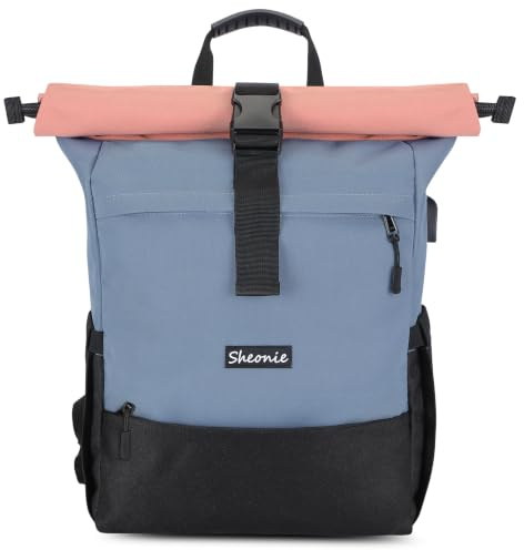Sheonie Rucksack Damen Groß mit 15,6 Laptopfach, Rolltop Rucksack Herren Groß mit USB Anschluss, Schulrucksack Anti-Diebstahl für Uni Reisen Arbeit Freizeit