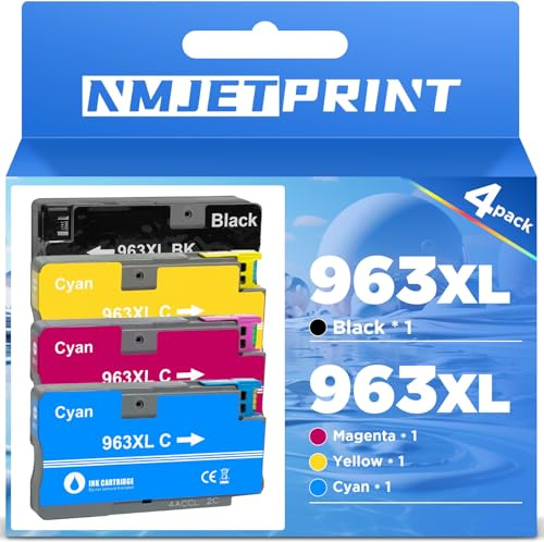 NMJETPRINT 963XL Tintenpatronen kompatibel mit HP 963 XL Multipack mit Chip kompatibel Neue Verwendung für HP OfficeJet Pro 9010 9012 9014 9015 9016 9018 9019 9020 9022 9025 (4 PCS)