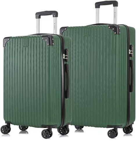 YONSLY Trolley Reisekoffer Suitcase Set, Rollkoffer Handgepäck, Kofferset, Gepäckset Hartschalenreisekoffer mit 4 Rollen 360°, Zahlenschloss, Weicher Gummigriff (2er Set, L&XL, Dunkelgrün)