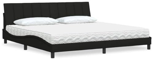 QJBSAVVA Bett mit Matratze Hanko Schwarz 200x200 cm Stoffbezug Modernes Doppelbett Ohne Boxspring Lattenrost inkl 22D Schaumstoffmatratze für Schlafzimmer Gästezimmer Jugendzimmer