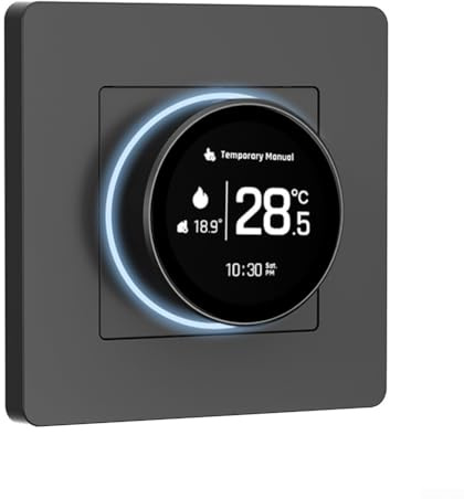 WiFi Smart Knob Thermostat, Smart Knob Programmierbares Raumthermostat, 4,6 cm TFT-Bildschirm, für Gaskessel und elektrische Wasser-Fußbodenheizung (Schwarz-GB)