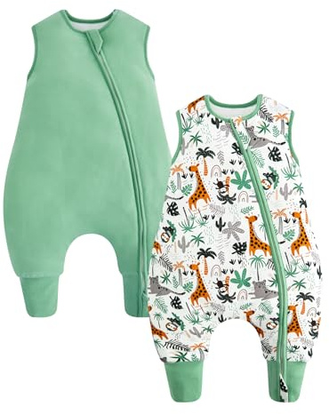 WYTbaby Baby Schlafsack mit Füßen 1.5 TOG 2er Pack | Warmer Ganzjahres Babyschlafsack aus Baumwolle für Babys & Kleinkinder Jungen Mädchen