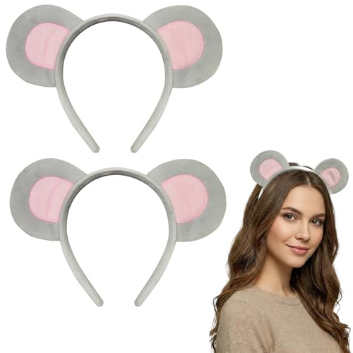 2 Pcs Pink Mouse Ear Headband, Cosplay Costume Party Handmade Cute Head Accessories for Halloween Holiday Events Fancy Dress Fluffy Ears Headband Costume Hair Hoop（Mouse）