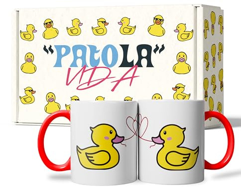 LINFORMAL | Pack of 2 Love Couple Mugs with Red Interior | Valentines Mugs with Ducks and Red Thread of Destiny | Original Gift for Girlfriend, Boyfriend or Couples | Romantic Breakfast Mugs | 350ml