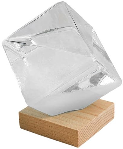 DAGLLGEW Sturmglas, klarer Wasserwürfel, Sturmglas-Wettervorhersage mit Holzsockel, kreative Wettervorhersage für den Schreibtisch, Ornamente für das Heimbüro, Globus-Prognose