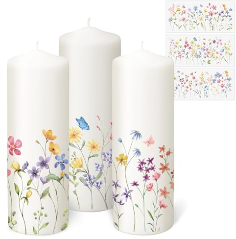 3 Blatt Kerzen Tattoo Blumen, Dekorative Kerzentattoos für Kerzen, Keramik & glatte Oberflächen, Kerzenfolie für Geburtstag, Hochzeit, Frühling Sommer Geschenk Kerzensticker Kerzenaufkleber (B)
