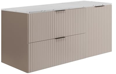 3E 3xE living.com Wandhängender Badezimmerschrank, Kaschmir/weißem Marmor-Optik (MDF), 120 x 57 x 46 cm