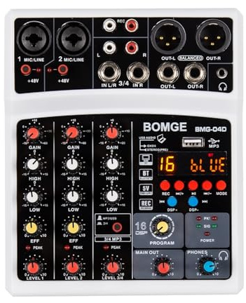 DJ-Mixer, 4 kanal 16 DSP Echo dj sound mixer interface mischpult mit MP3 USB Bluetooth Stereo aufnahme(WHITE)