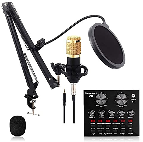 Condenser Microphone Studio Kit with Suspension Scissor Arm, Shock Mount & Pop Filter for Podcasting, Gaming, YouTube - Complete Recording Solution