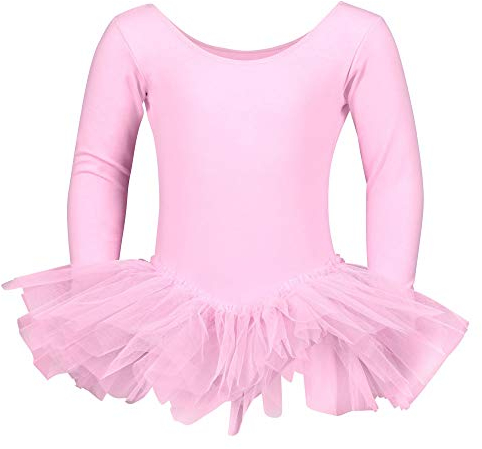 tanzmuster ® Ballettkleid Mädchen Langarm - Alea - (Größe 92-170) Tutu aus weicher Baumwolle Ballettbody Ballett Trikot in rosa, Größe 116/122