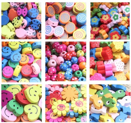 Petalum 15-Fach Mädchen DIY Perlen Bastelset Handwerk Bunte Perlen zum auffädeln Kinder Holzperlen für Armbänder Schmuck Handgemacht Spielzeug ab 5 Jahre Geschenk
