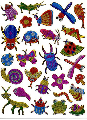 Charo Insekten Käfer Tiere bunt Aufkleber 27-teilig 1 Blatt 135 mm x 100 mm Sticker Basteln Kinder Party Metallic-Look