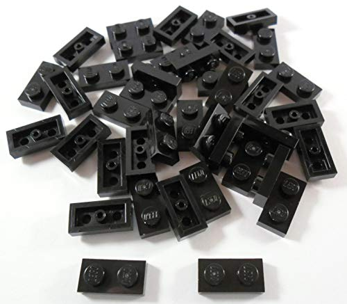 LEGO Bricks - Plancha (40 Unidades, 1 x 2 pivotes), Color Negro