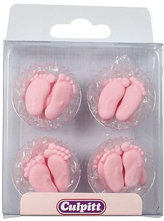 Culpitt Pink Pairs of Feet Sugar Piping Cake Decorations, Sugar Cupcake Toppers, Pack of 12