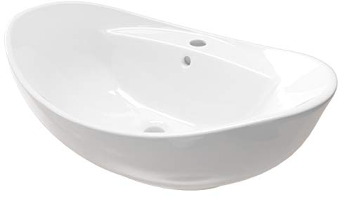 Keramik Aufsatzwaschbecken KBW011 Waschtisch Waschschale Waschbecken Oval Weiß mit Armaturloch 60 cm