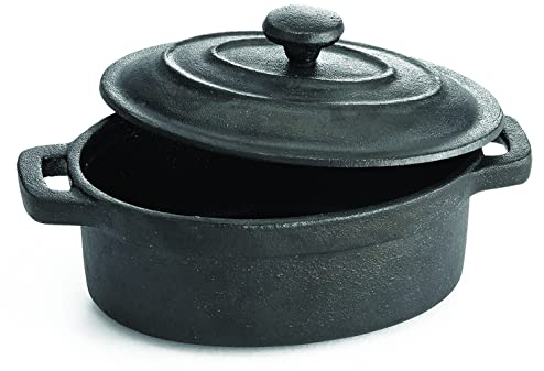 TableCraft Cast Iron Mini Casserole Cooking Pot & Server (240ml)| Dutch Oven Oval Casserole Dish with Lid | Pre-Seasoned & Non-Stick