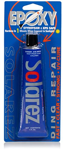 SOLAREZ UV Cure Epoxy Ding Repair Resin (1 onz) - SUP Paddle-Board & Surfboard Repair ~ Cures in 2-3 Mins! Non Yellowing, eco-Friendly - Zero Vapors, Comes with 60/240 Grit Sand Pad