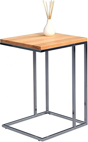 Beauty.Scouts Möbel MM Beistelltisch Kira, massiv Kernbuche geölt, Metall verchromt, 38 x 62 x 43 cm, Ablagetisch, Couchtisch, Wohnzmmertisch