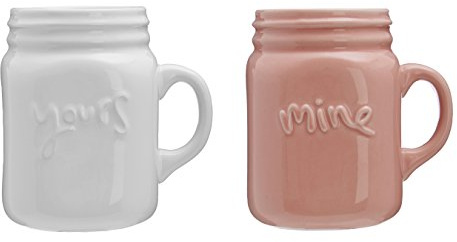 Premier Housewares 0722979 Set of 2 Pretty Things Mug, Porcelain, Coral/White