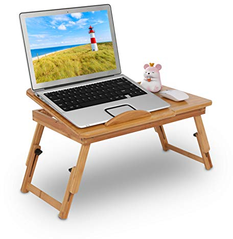 GOTOTOP Bambus Laptoptisch verstellbare Bambus Bettständer für Schlafzimmer faltbar Schreibtisch Laptop Leseablage höhenverstellbar klappbarer Notebook-Schreibtisch 50x30x20cm
