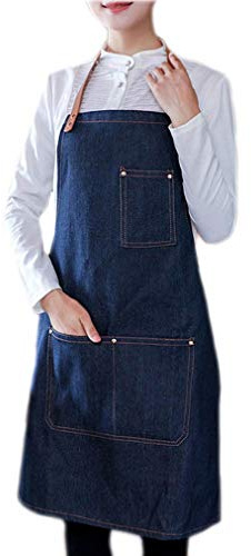 A.Monamour Schürzen Kochschürzen Küchenschürzen Blue Denim Verstellbare Latzschürze Mit Taschen Für Damen Herren Unisex Für Die Küche Kochen Grillen Basteln Gartenarbeit