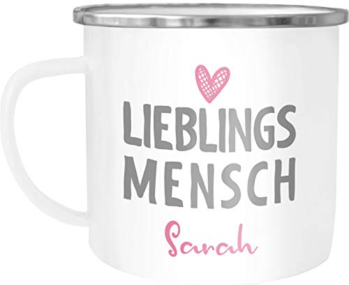 SpecialMe® Emaille-Tasse Lieblings-Mensch mit Namen Becher Emaille personalisierte Geschenke Wunschname weiß-metall-rosa Emailletasse