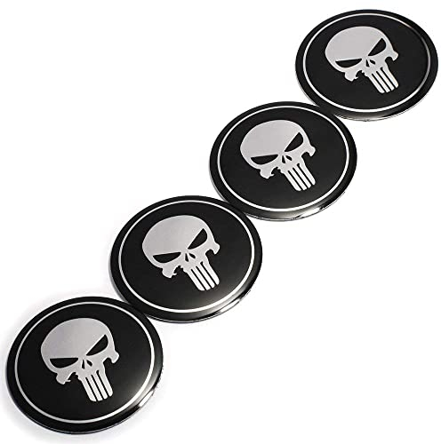 ROSETOR 4 Stück 3D Totenkopf Auto Lenkreifen Rad Mitte Auto Aufkleber Nabendeckel Emblem Abzeichen Abzeichen Symbol cool (5,6 cm)