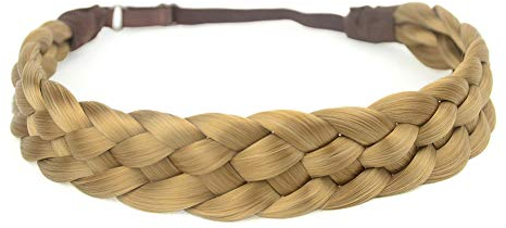 BOBIYA 5 brins synthétiques cheveux tressés bandeau classique chunky large tresses tresse élastique extensible postiche pour les femmes fille beauté accessoires (honey blonde)