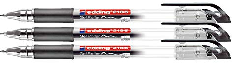 edding Gelroller edding 2185, metallgefasste Rollerspitze, 0,7 mm, schwarz (3 Stück)