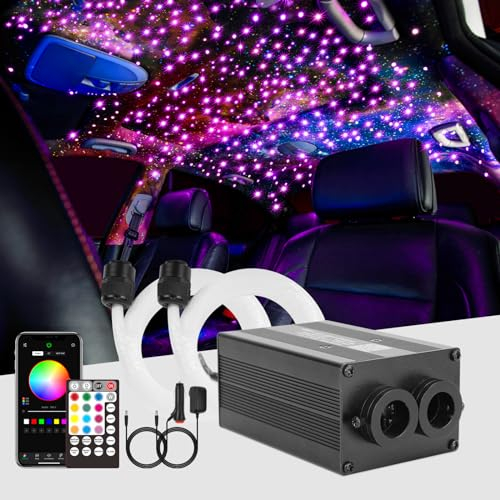 CHINLY Bluetooth 12W RGBW Twinkle LED Glasfaser Stern Deckenleuchten Kit APP/Fernbedienung 450PCS*0.75MM*3M für Zuhause/Auto