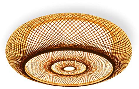 Retro Deckenlampe LED Deckenleuchte Vintage Esszimmerlamp Pendelleuchte Runden Kronleuchter Deckenbeleuchtung Natürlichen Bambus Rattan Gewebt Lampenschirm Hängelampe Schlafzimmer Studie Leuchten,40cm