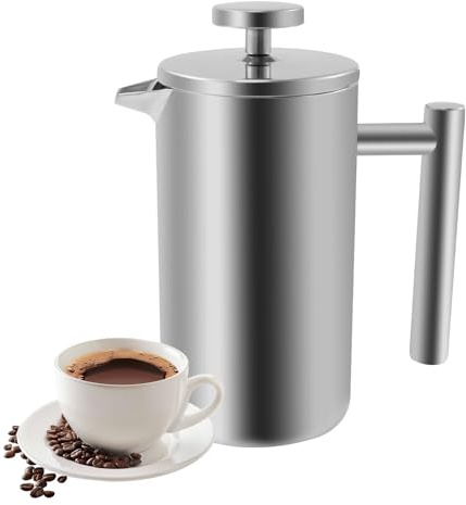 KEGAJEGA French Press Kaffeebereiter 350ml Thermo French Press Edelstahl mit Thermofunktion und Dreifachem Edelstahlfilter Kaffeebereiter für Kaffee Latte Cappuccino Milch Saft